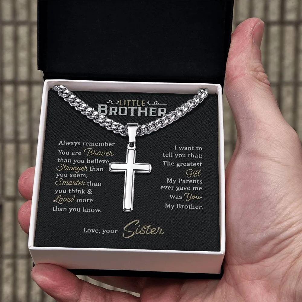 Little Brother Birthday Gift - Love Your Lord with All Your Strength Cross Cuban Link Chain