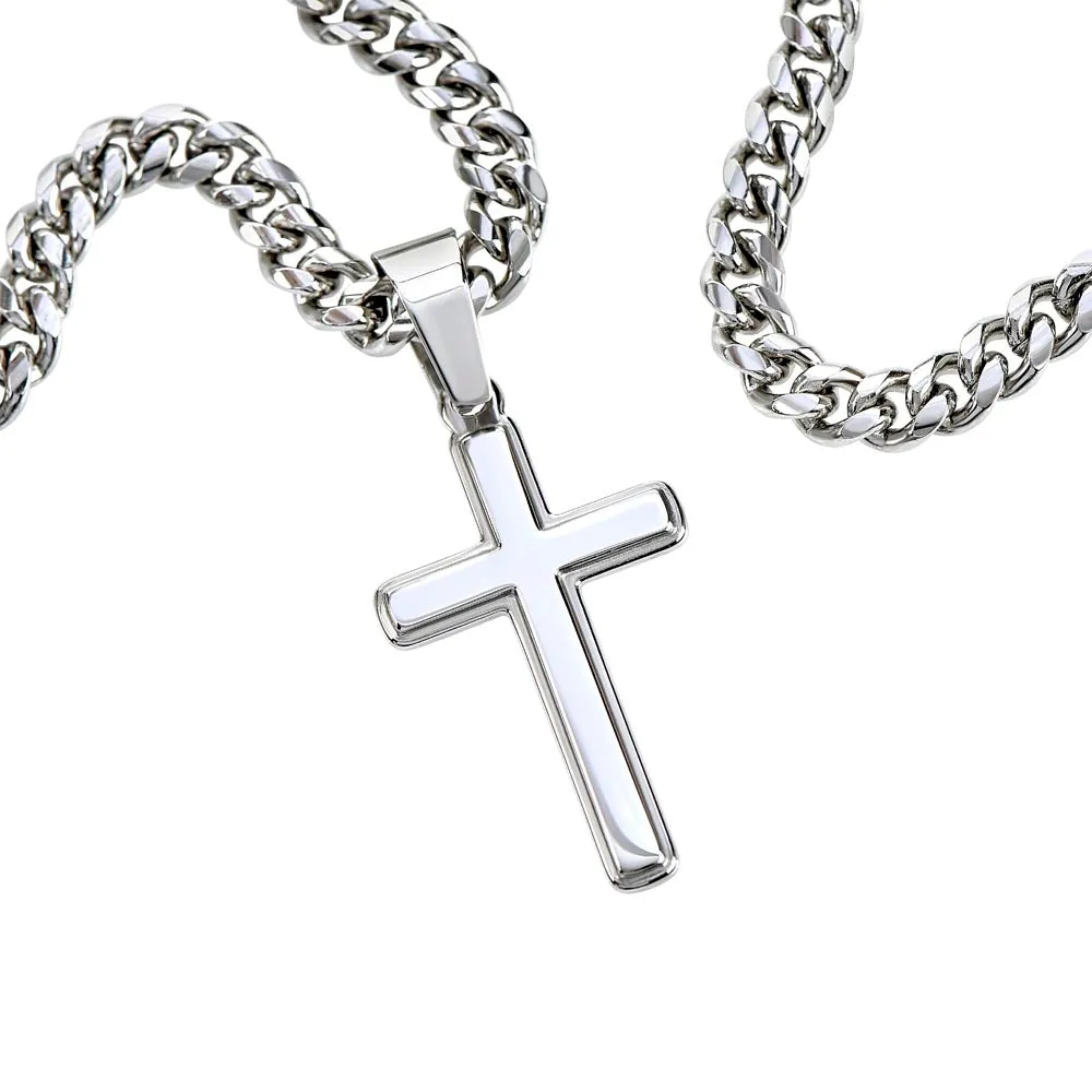 Little Brother Birthday Gift - Love Your Lord with All Your Strength Cross Cuban Link Chain