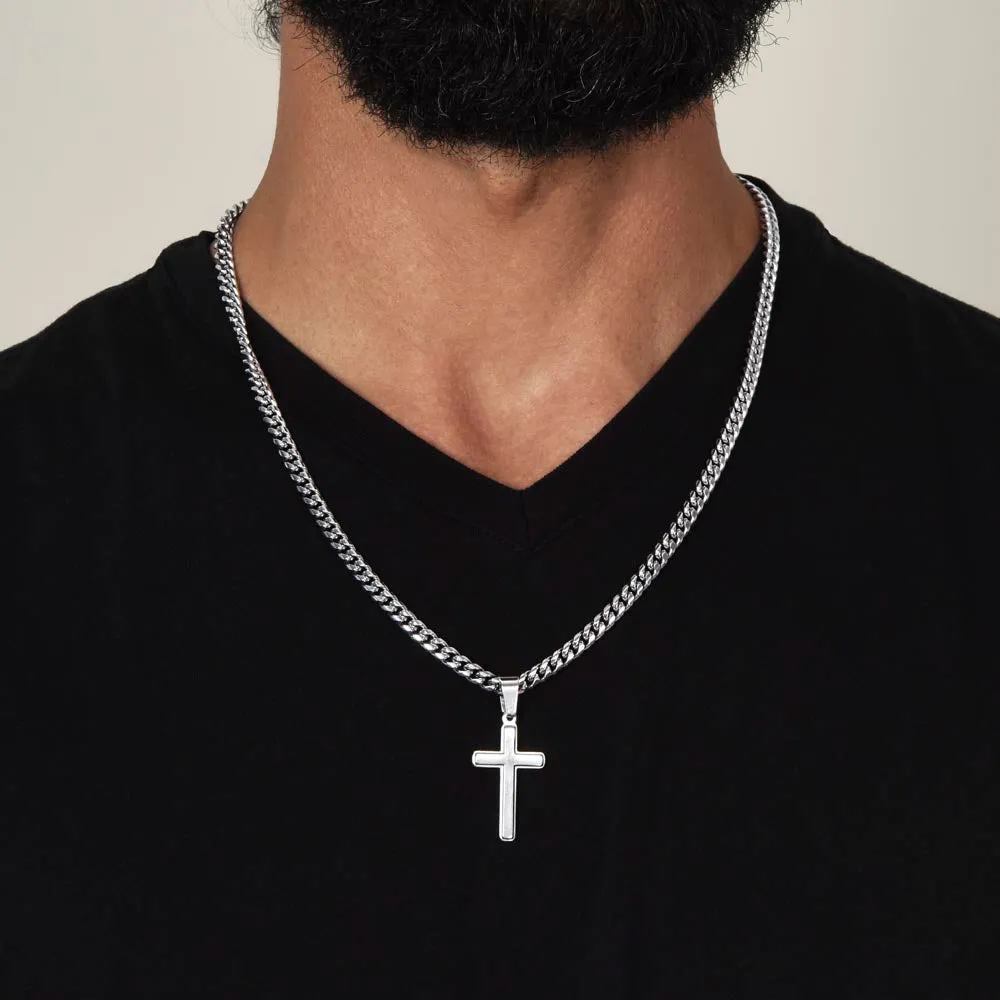 Little Brother Birthday Gift - Love Your Lord with All Your Strength Cross Cuban Link Chain