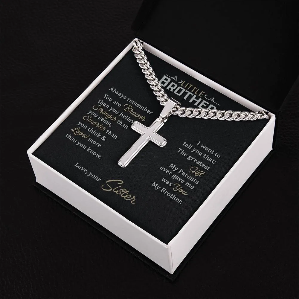 Little Brother Birthday Gift - Love Your Lord with All Your Strength Cross Cuban Link Chain