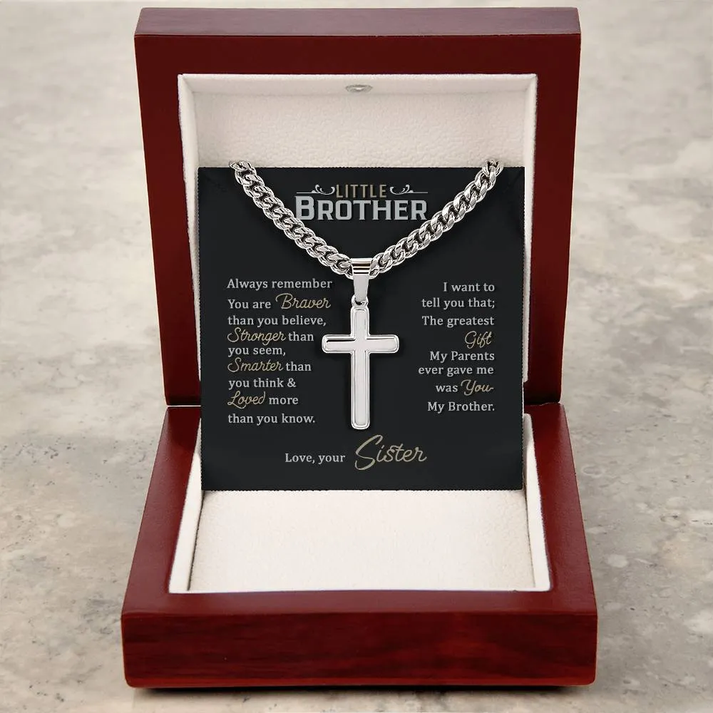 Little Brother Birthday Gift - Love Your Lord with All Your Strength Cross Cuban Link Chain