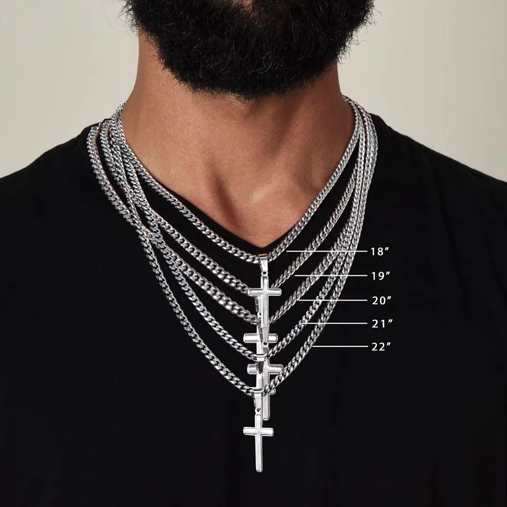 Little Brother Birthday Gift - Love Your Lord with All Your Strength Cross Cuban Link Chain