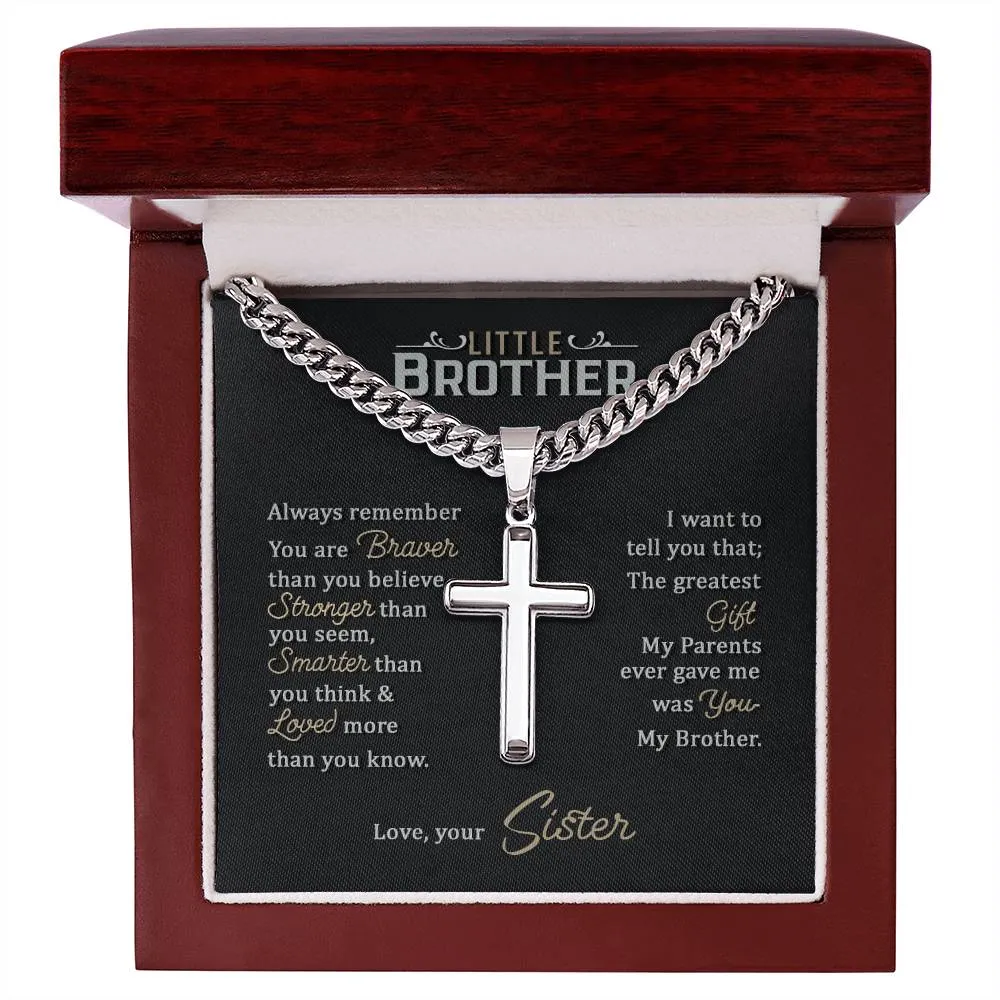 Little Brother Birthday Gift - Love Your Lord with All Your Strength Cross Cuban Link Chain