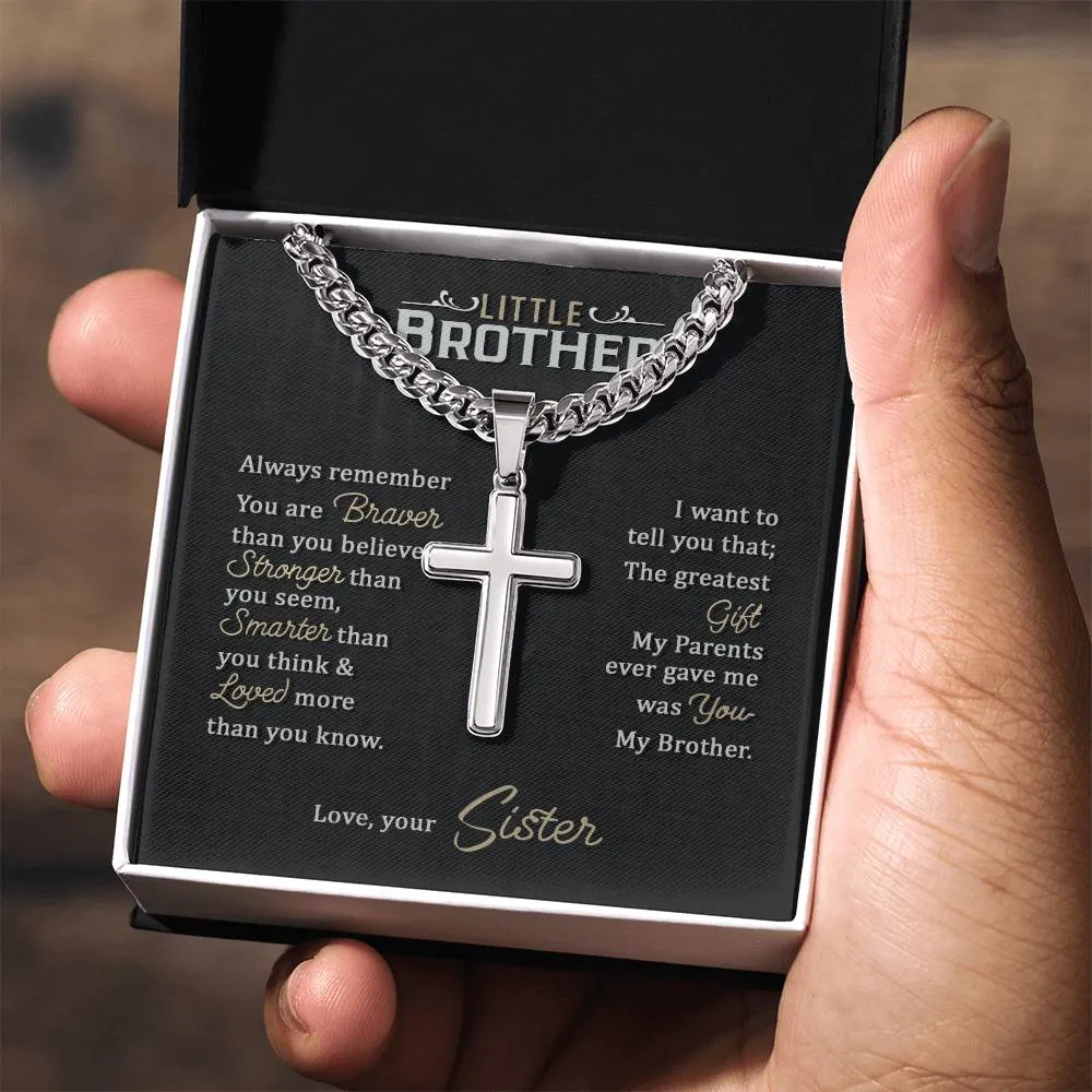 Little Brother Birthday Gift - Love Your Lord with All Your Strength Cross Cuban Link Chain