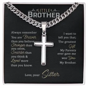 Little Brother Birthday Gift - Love Your Lord with All Your Strength Cross Cuban Link Chain