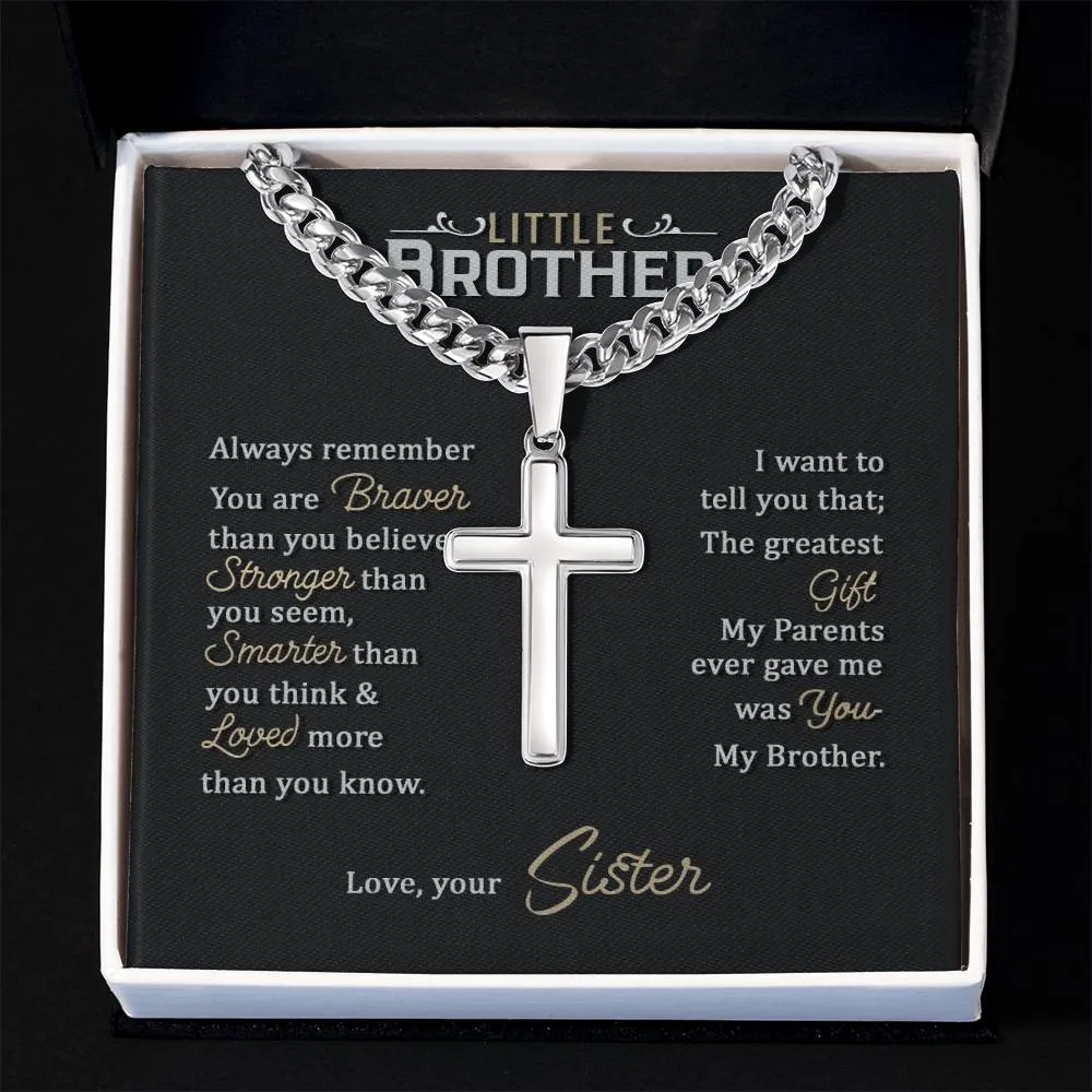 Little Brother Birthday Gift - Love Your Lord with All Your Strength Cross Cuban Link Chain