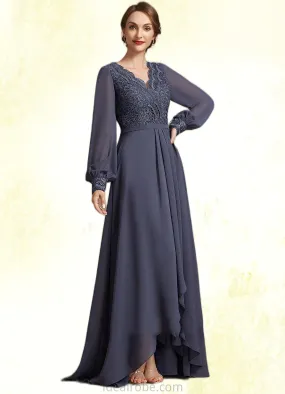 Logan A-Line V-neck Asymmetrical Chiffon Lace Mother of the Bride Dress STK126P0014809