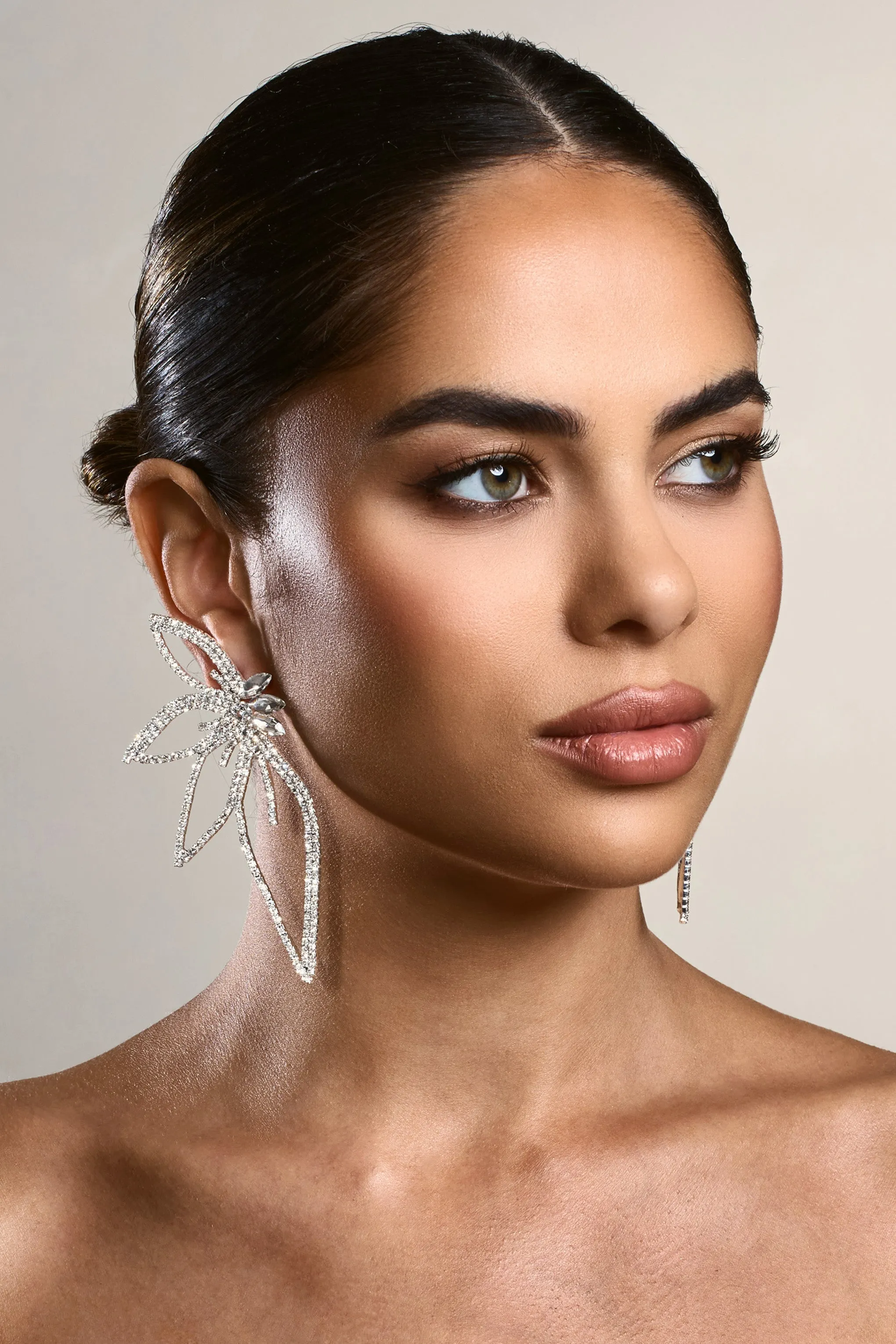 Lorenza | Silver Rhinestone Statement Flower Earrings