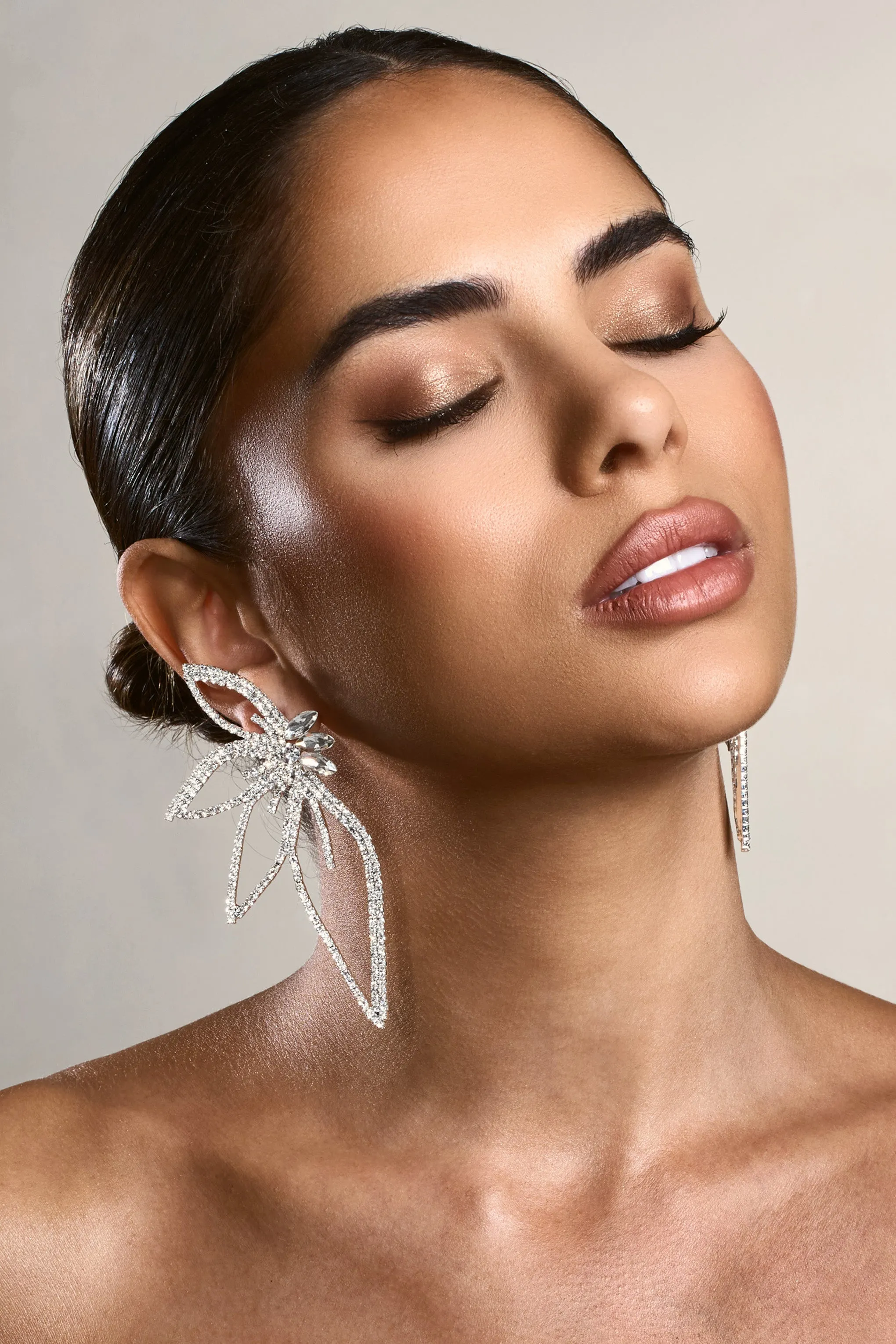 Lorenza | Silver Rhinestone Statement Flower Earrings