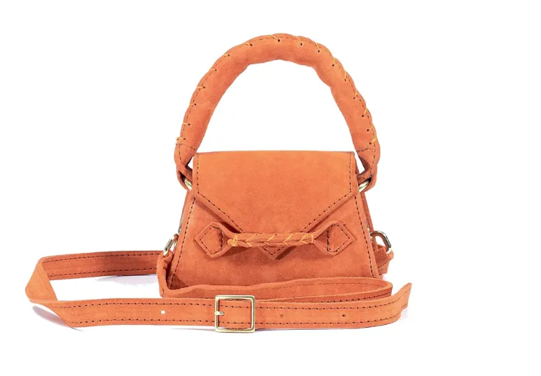 MARTE EGELE ORANGE SUEDE MICRO ESE Handwoven Top Handle and Front Closure Strip