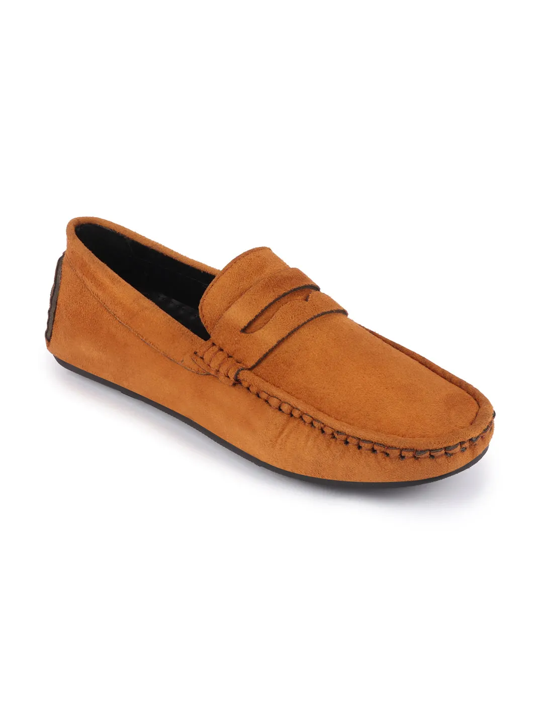 Men Camel Suede Leather Side Stitched Driving Loafer and Moccasin