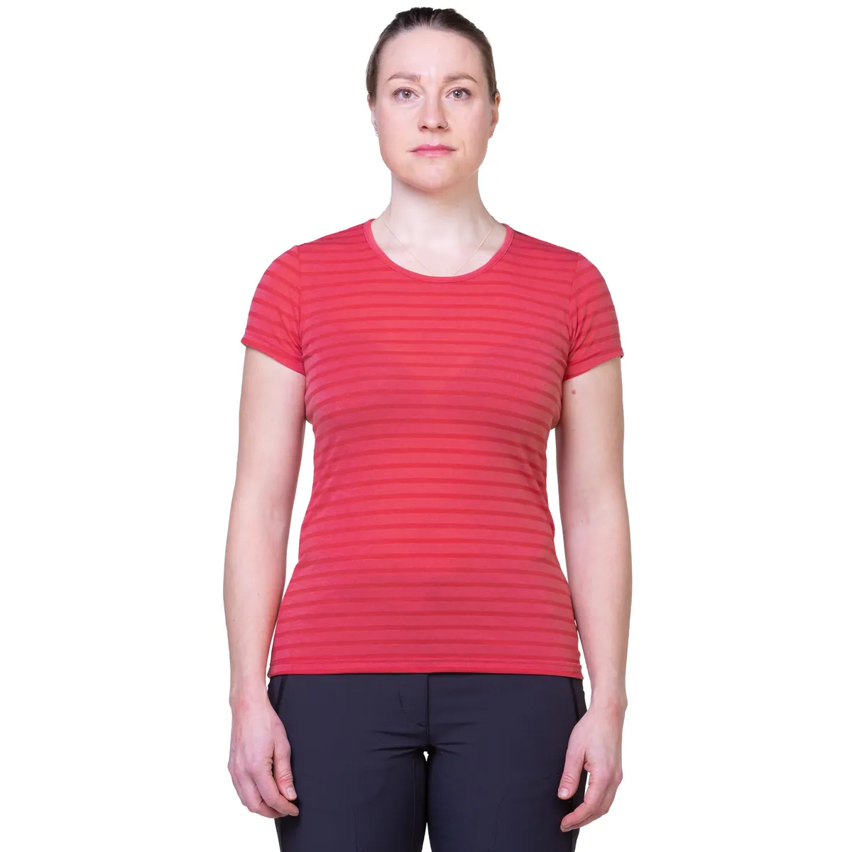 Mountain Equipment Women's Groundup Stripe Technical Tee (Rosewood Stripe)