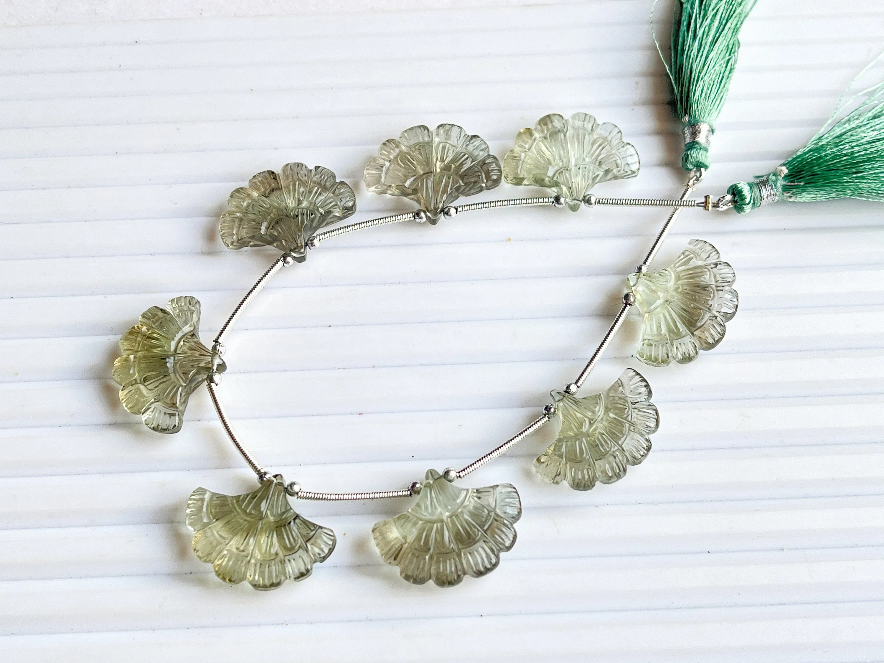 Natural Green Amethyst Fancy flower carved beads