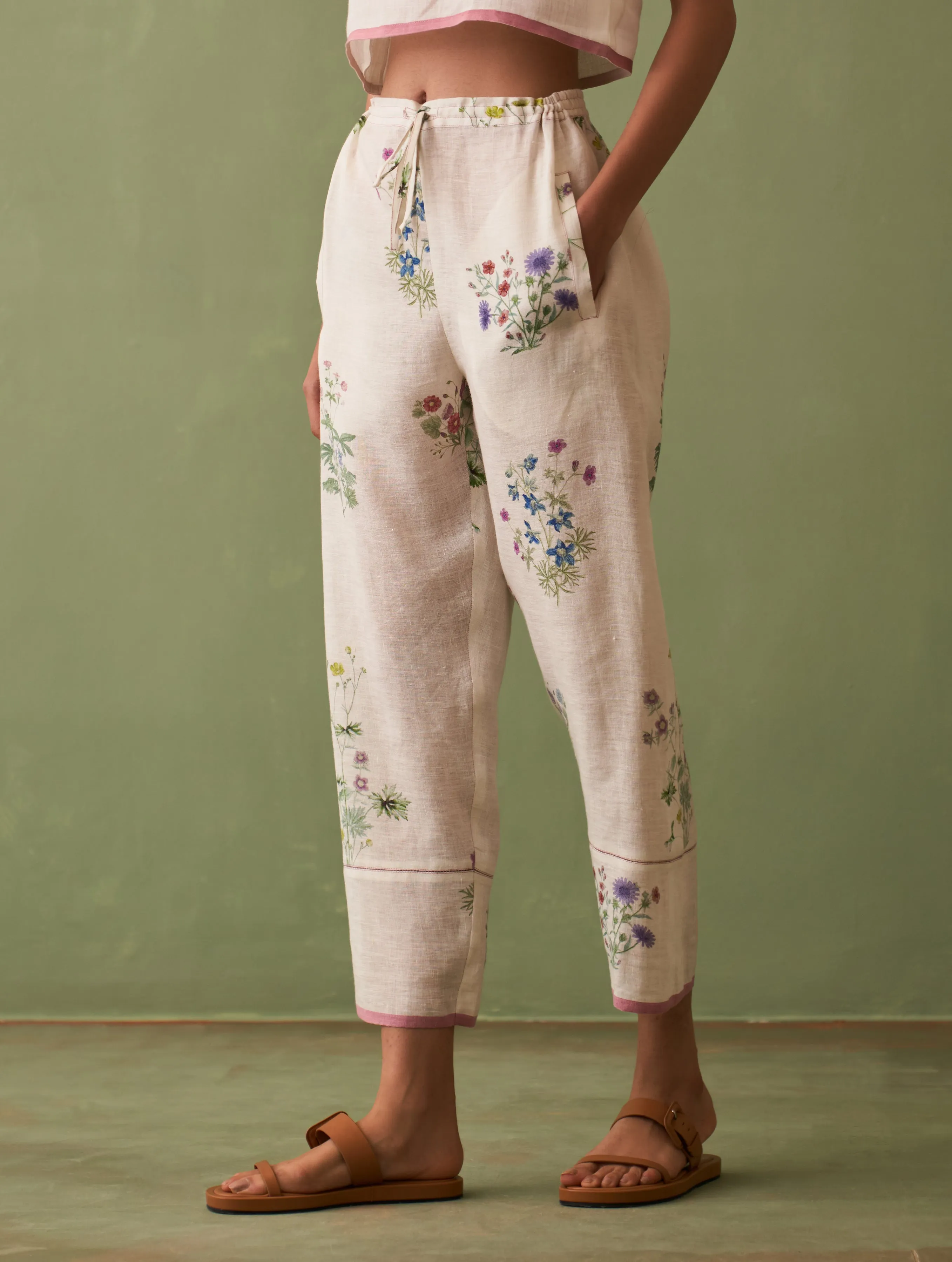 Nori Botanical Linen Pant - Ivory