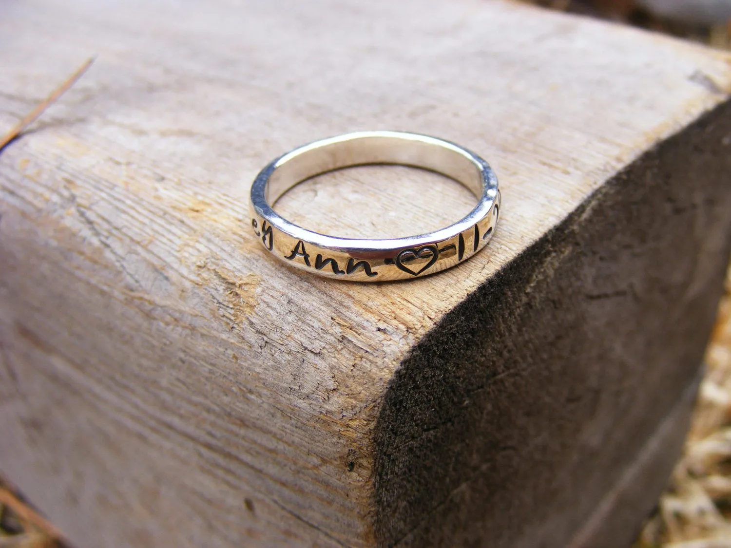 Personalized Name Ring, Stackable Handstamped Mother's Ring, Engraved Ring, Mother's Day, Sterling Silver Memory Keepsake Ring