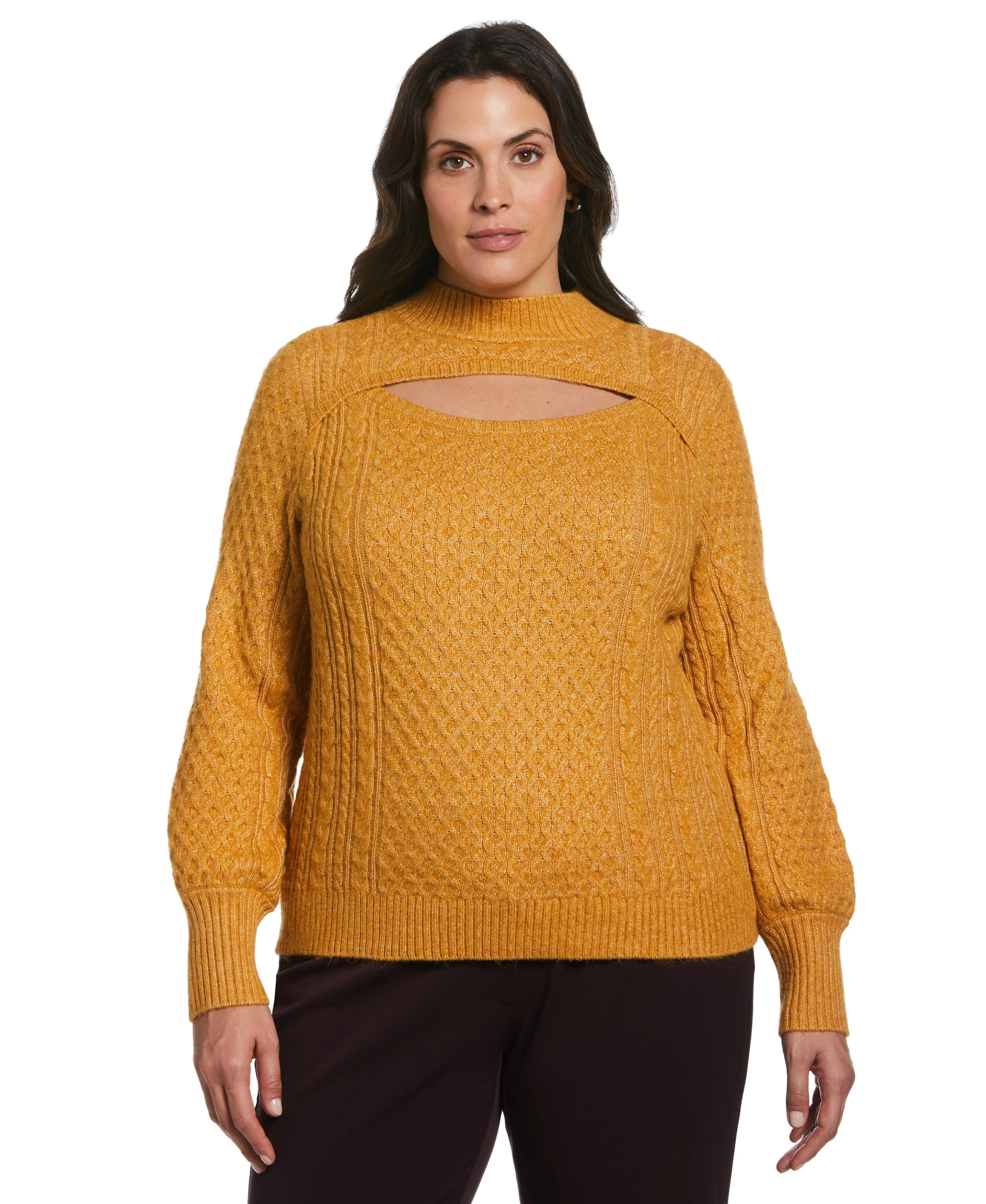 Plus Size Cut-Out Cable Knit Sweater