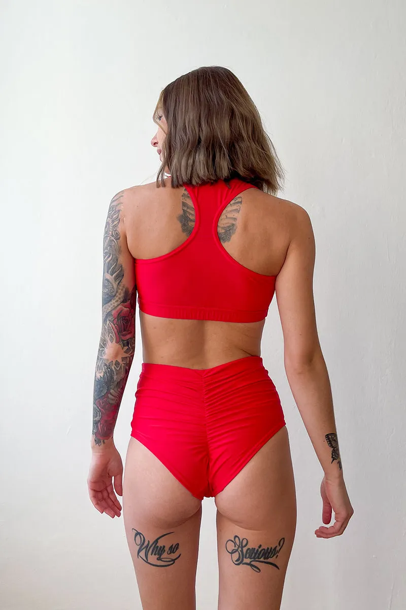 Pole Addict Scrunch Butt Basic High Waist Shorts - Red