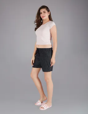 Printed Shorts For Women - Cotton Lounge Shorts - Black