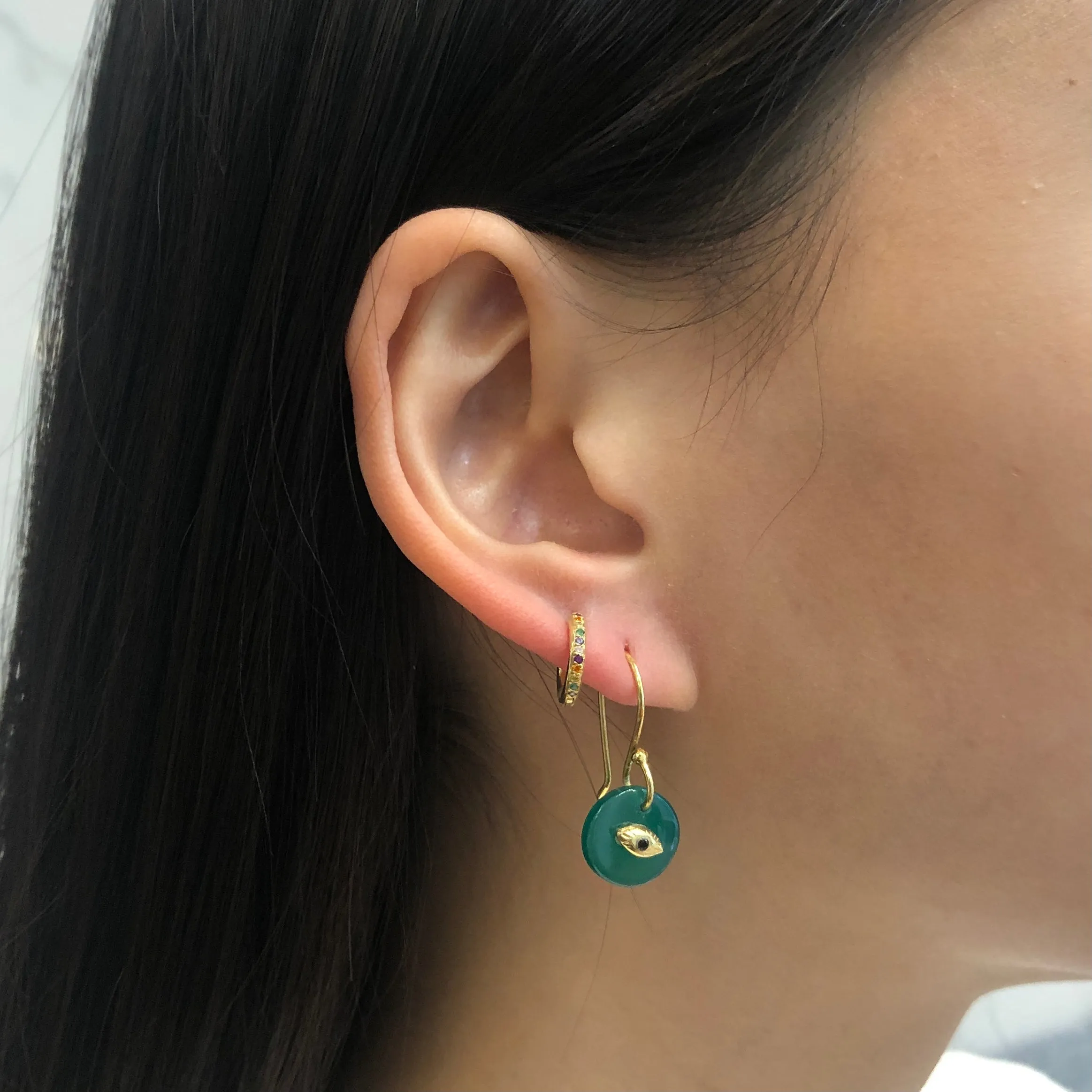 Pyramid Eye Earrings, Green/Gold (pair)