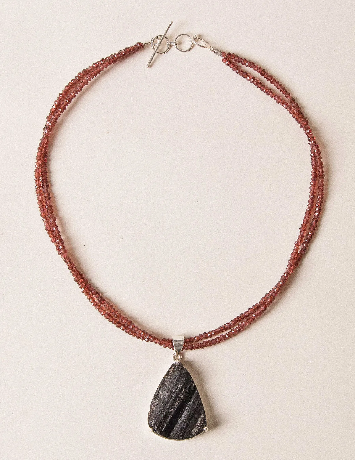 Raw Black Tourmaline Beaded Garnet Necklace - One of a Kind