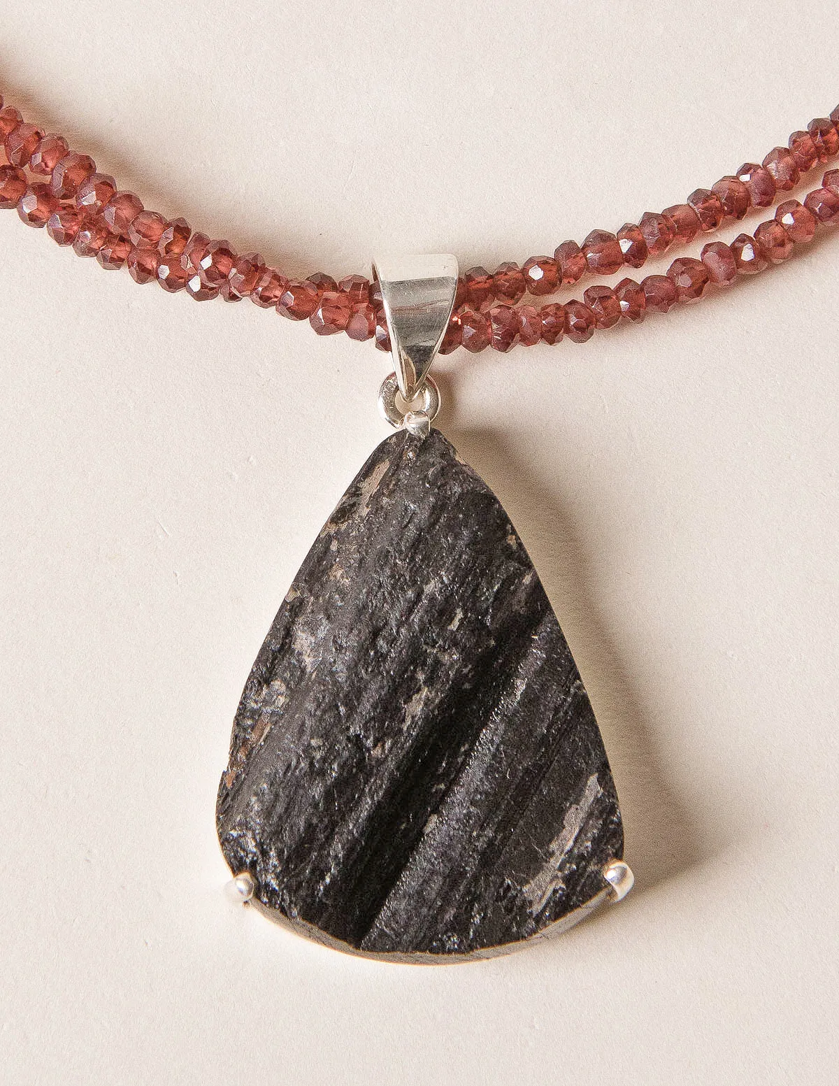 Raw Black Tourmaline Beaded Garnet Necklace - One of a Kind