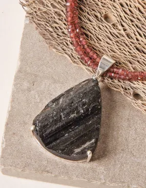 Raw Black Tourmaline Beaded Garnet Necklace - One of a Kind