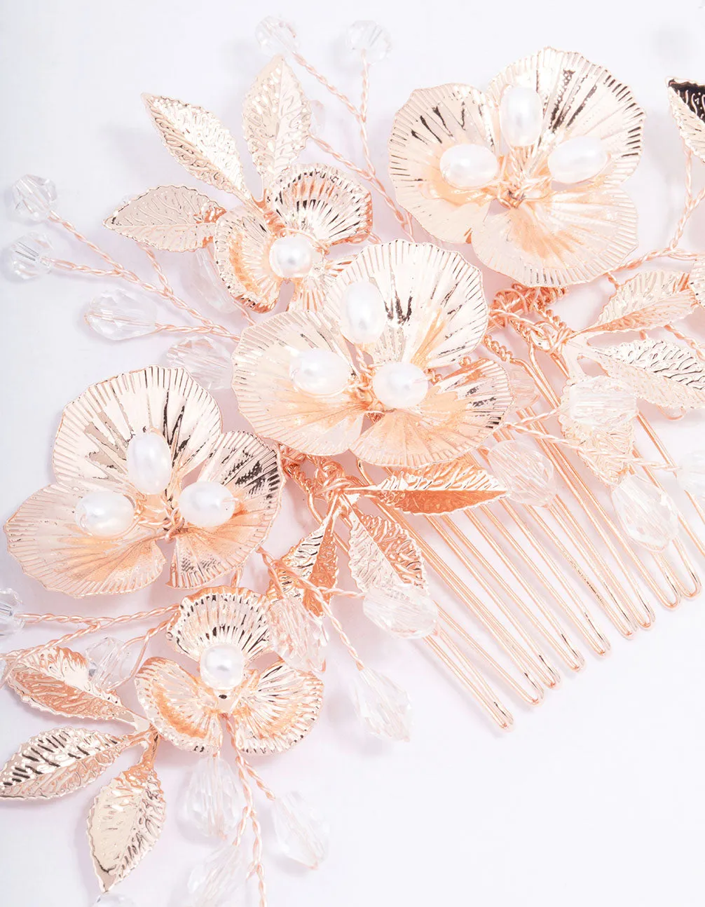 Rose Gold Pearl Flower Hair Comb