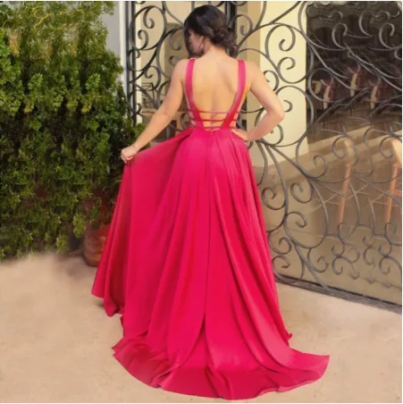 Sexy Deep V-Neck Long Mermaid Red Floor-Length Chiffon Sleeveless Simple Prom Dresses