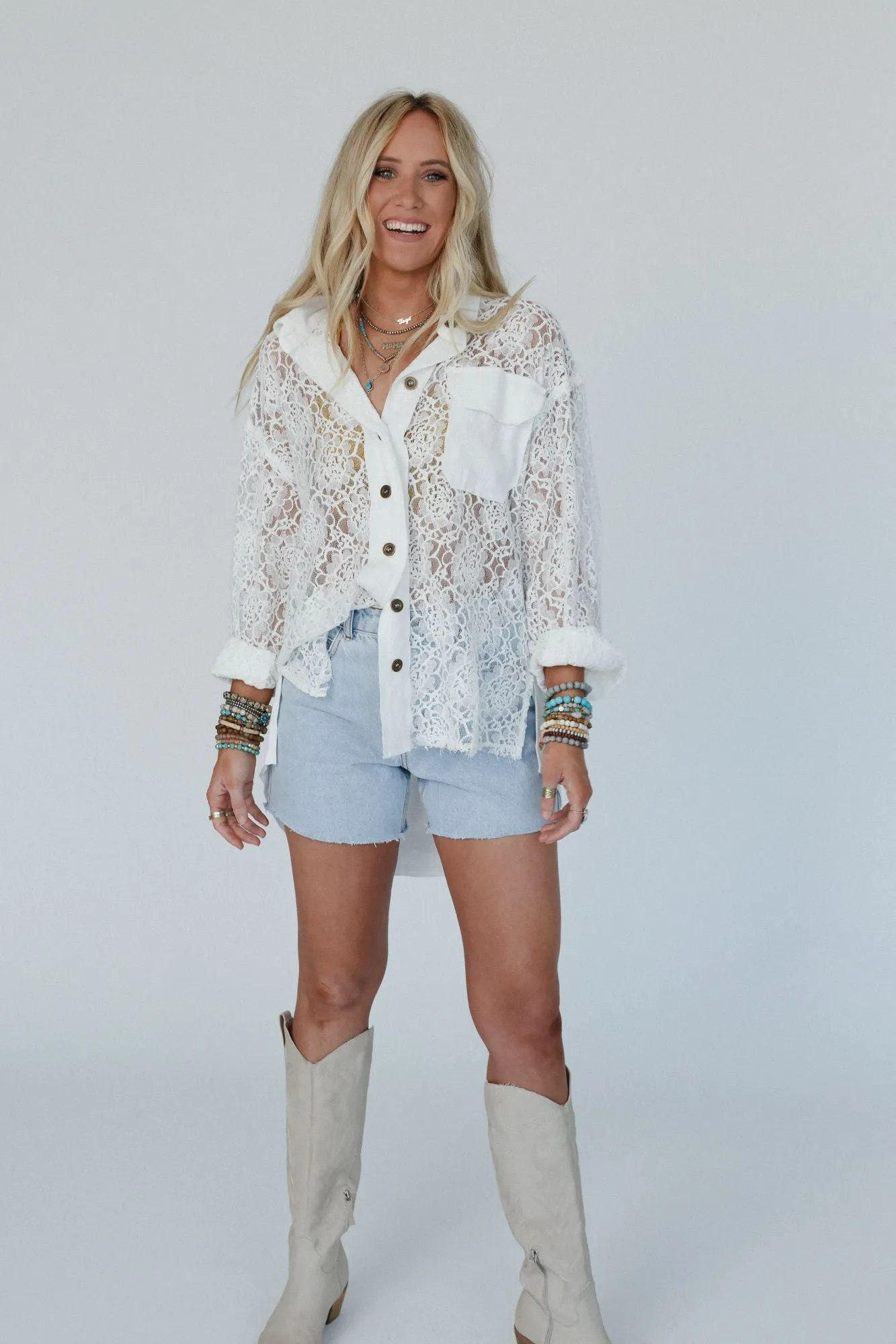 Sheer Romance Button Down Top - Ivory