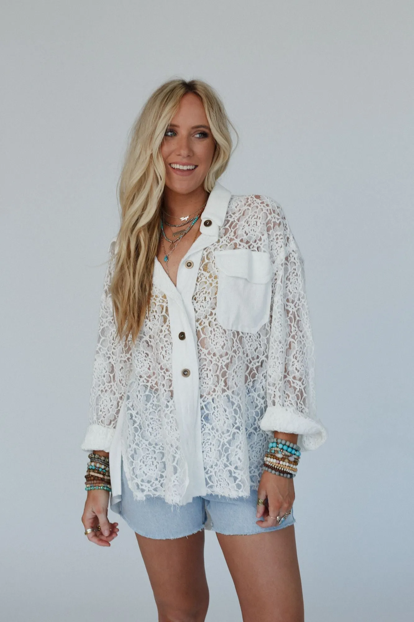 Sheer Romance Button Down Top - Ivory