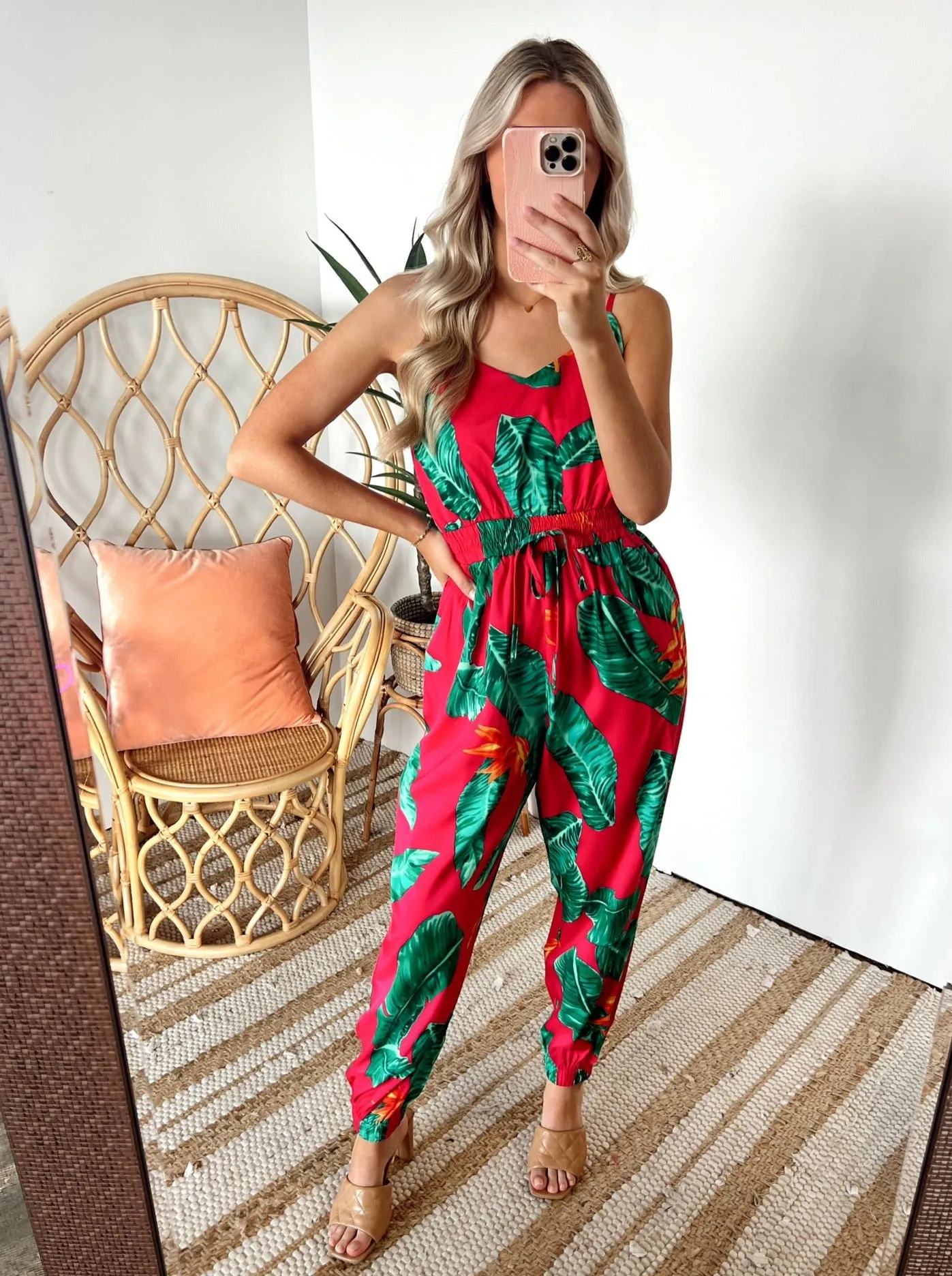 SIZE LARGE TROPIC GLAM PRINTED JUMPSUIT