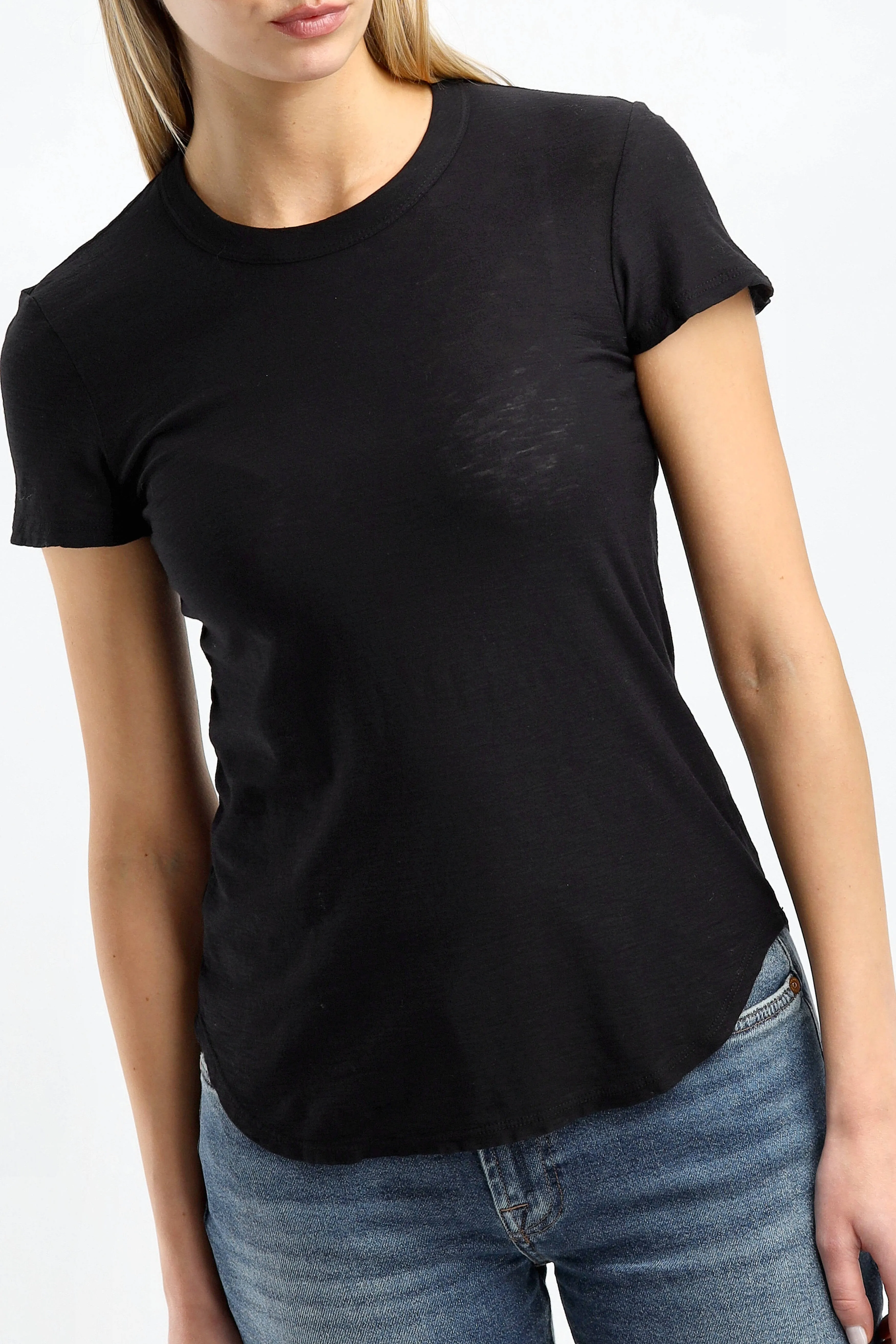 T-Shirt Sheer Slub Crew in Schwarz