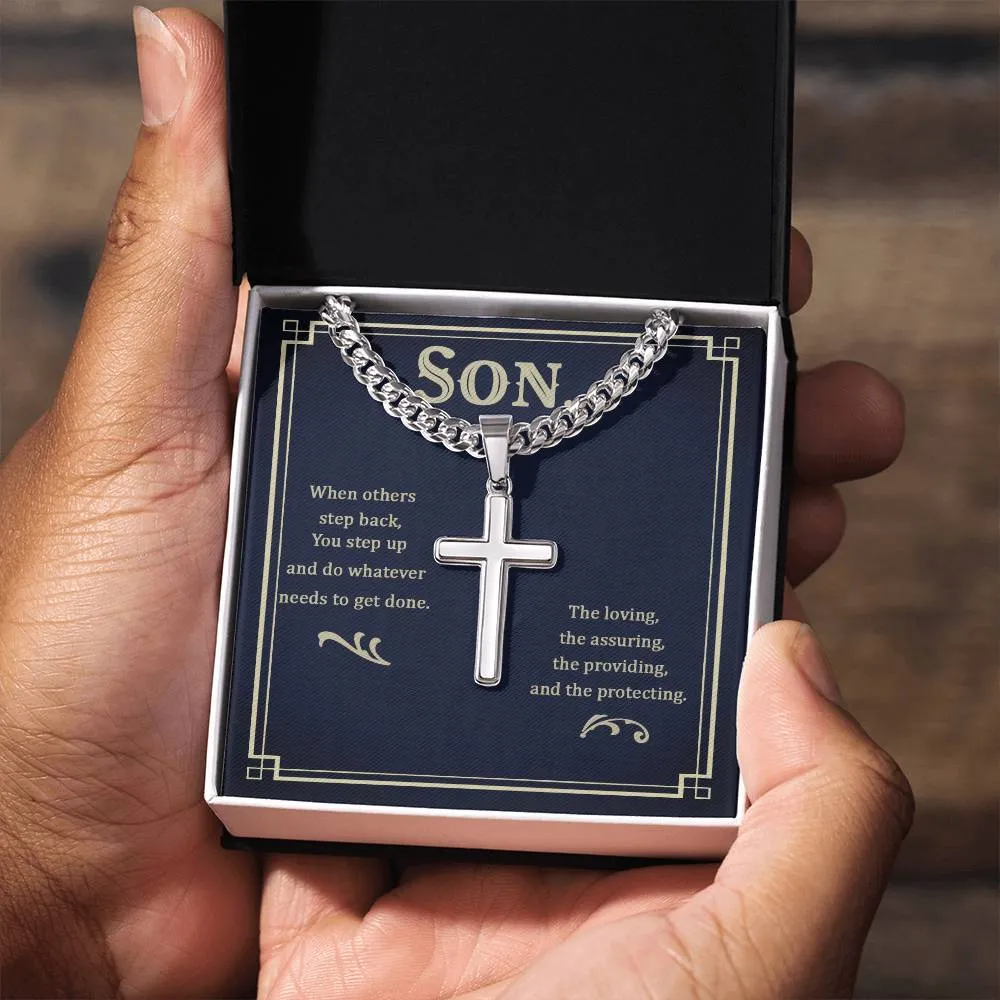 To My Son Artisan Cross Necklace - When Others Step Back