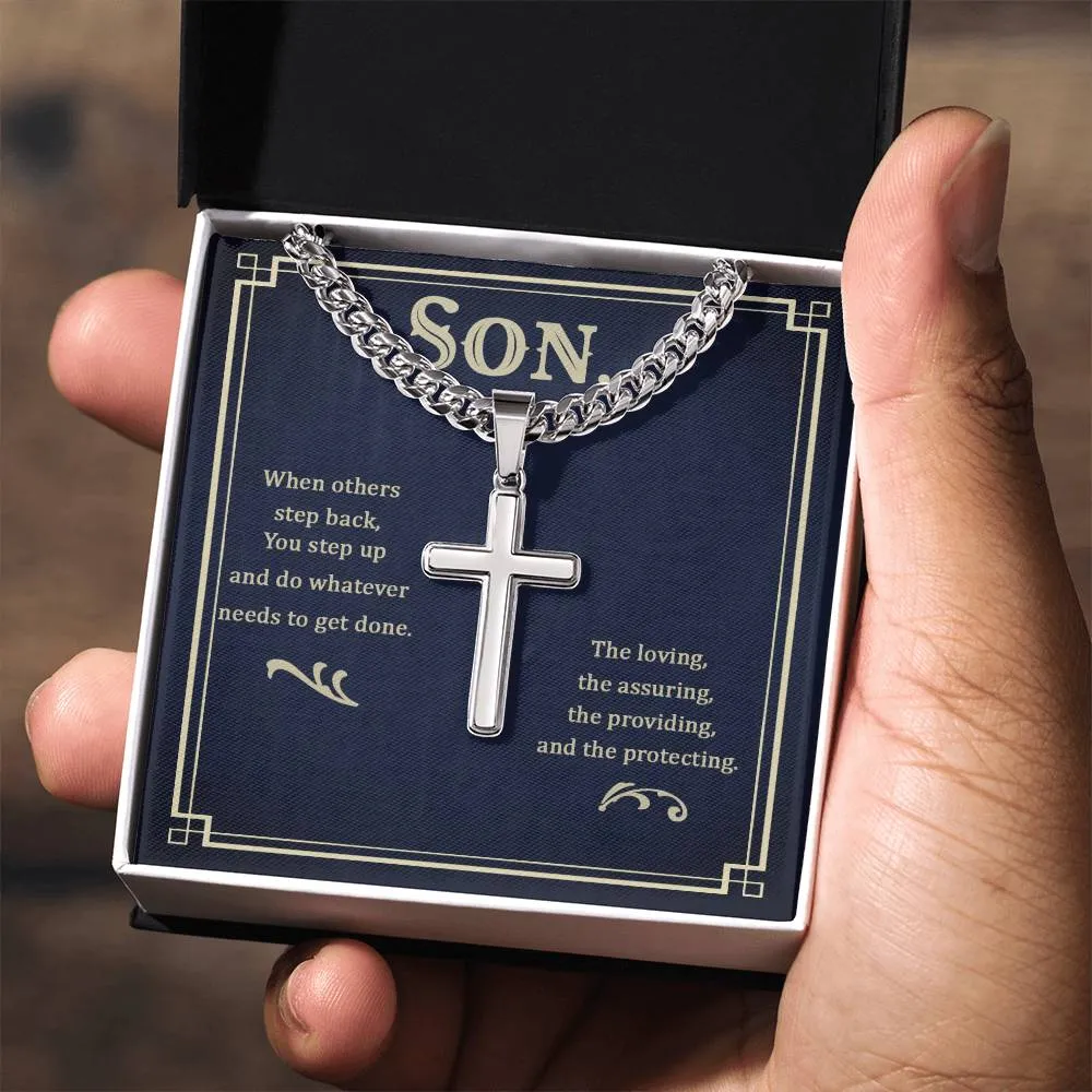 To My Son Artisan Cross Necklace - When Others Step Back