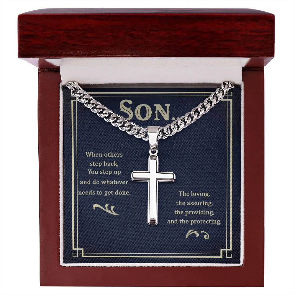 To My Son Artisan Cross Necklace - When Others Step Back