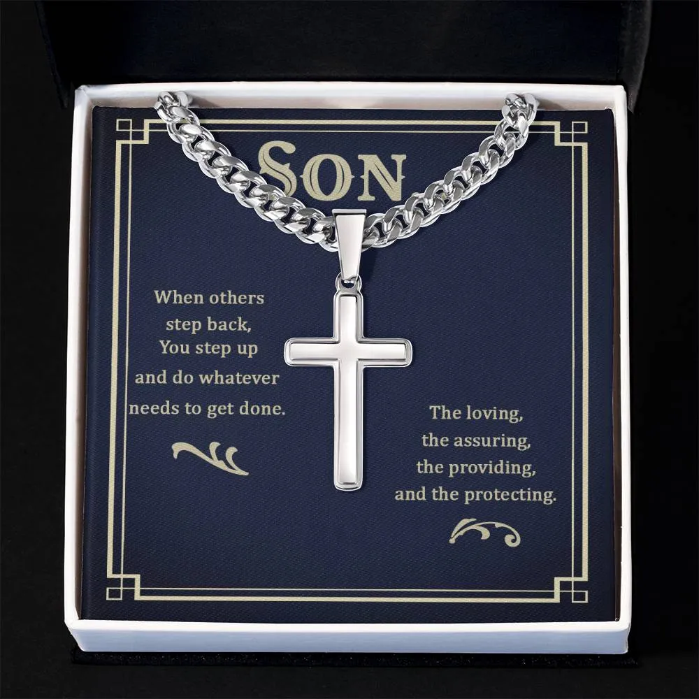 To My Son Artisan Cross Necklace - When Others Step Back