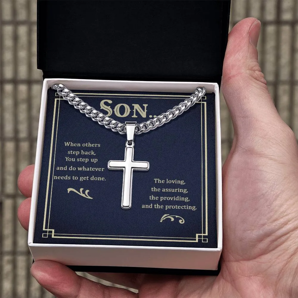 To My Son Artisan Cross Necklace - When Others Step Back