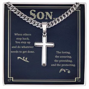 To My Son Artisan Cross Necklace - When Others Step Back