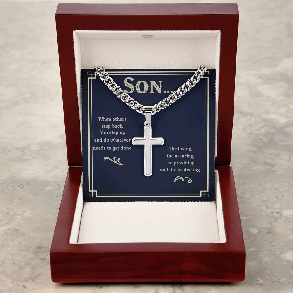 To My Son Artisan Cross Necklace - When Others Step Back