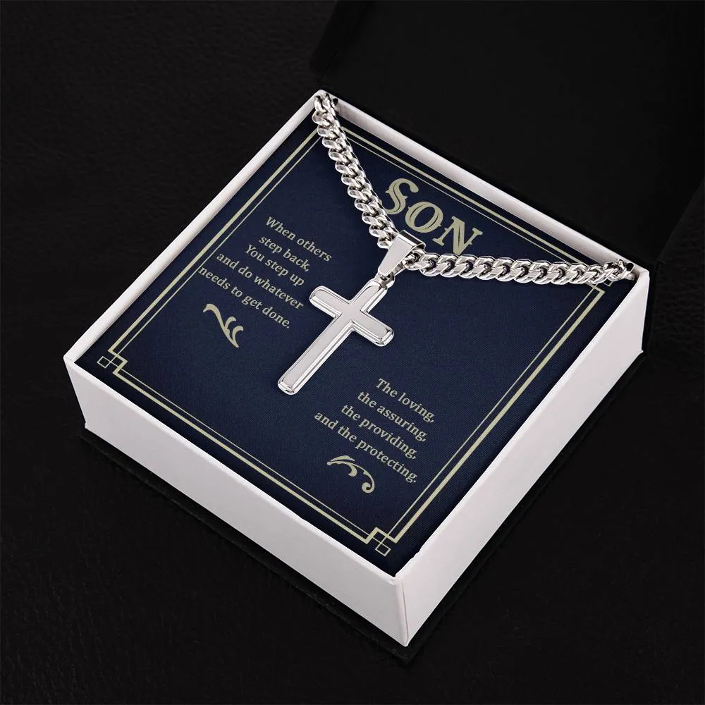 To My Son Artisan Cross Necklace - When Others Step Back