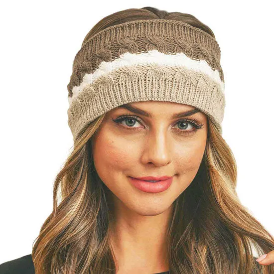 Triple Colored Cable Knit Fleece Headband Earwarmer Earmuff