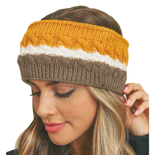 Triple Colored Cable Knit Fleece Headband Earwarmer Earmuff