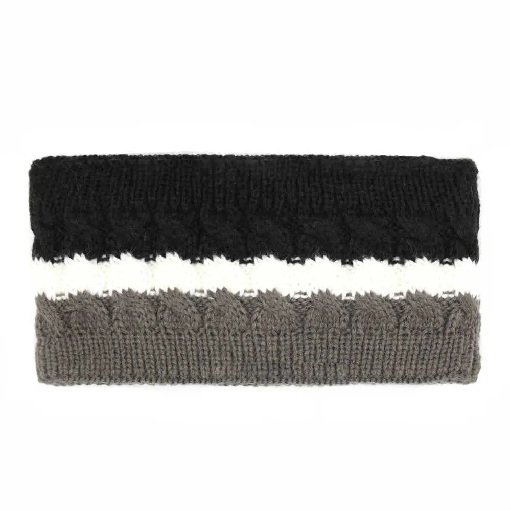 Triple Colored Cable Knit Fleece Headband Earwarmer Earmuff