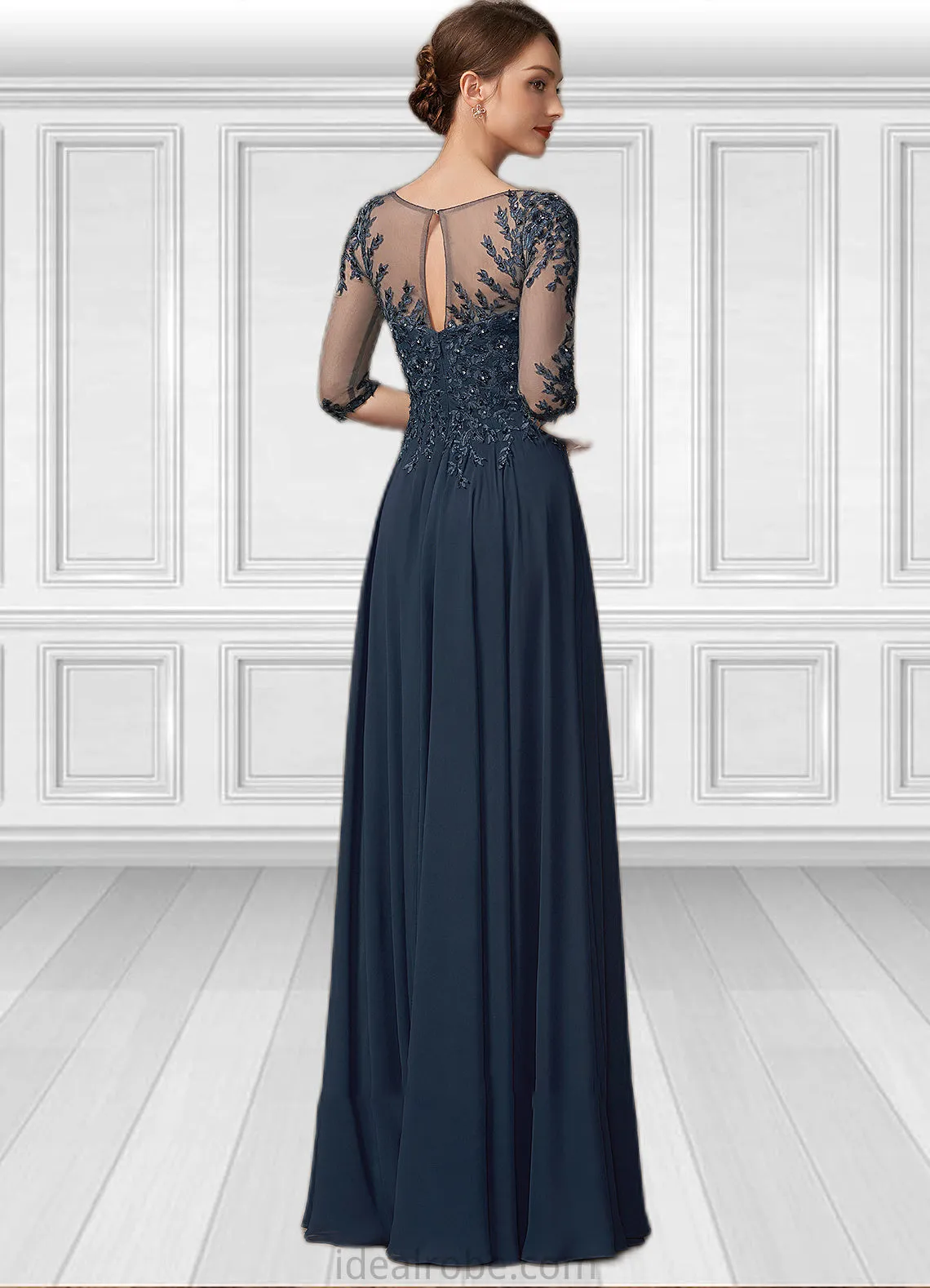 Uerica A-Line Scoop Neck Floor-Length Chiffon Lace Mother of the Bride Dress With Beading Sequins STK126P0014795