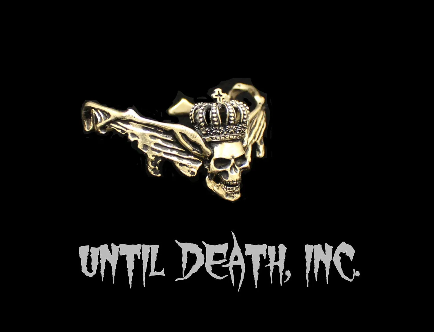 Until Death, Inc. Gothic Custom Flying  Winged Skull Cuff Bracelet.