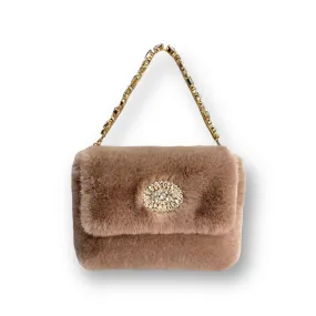 Victoria  handbag in nude pink faux fur