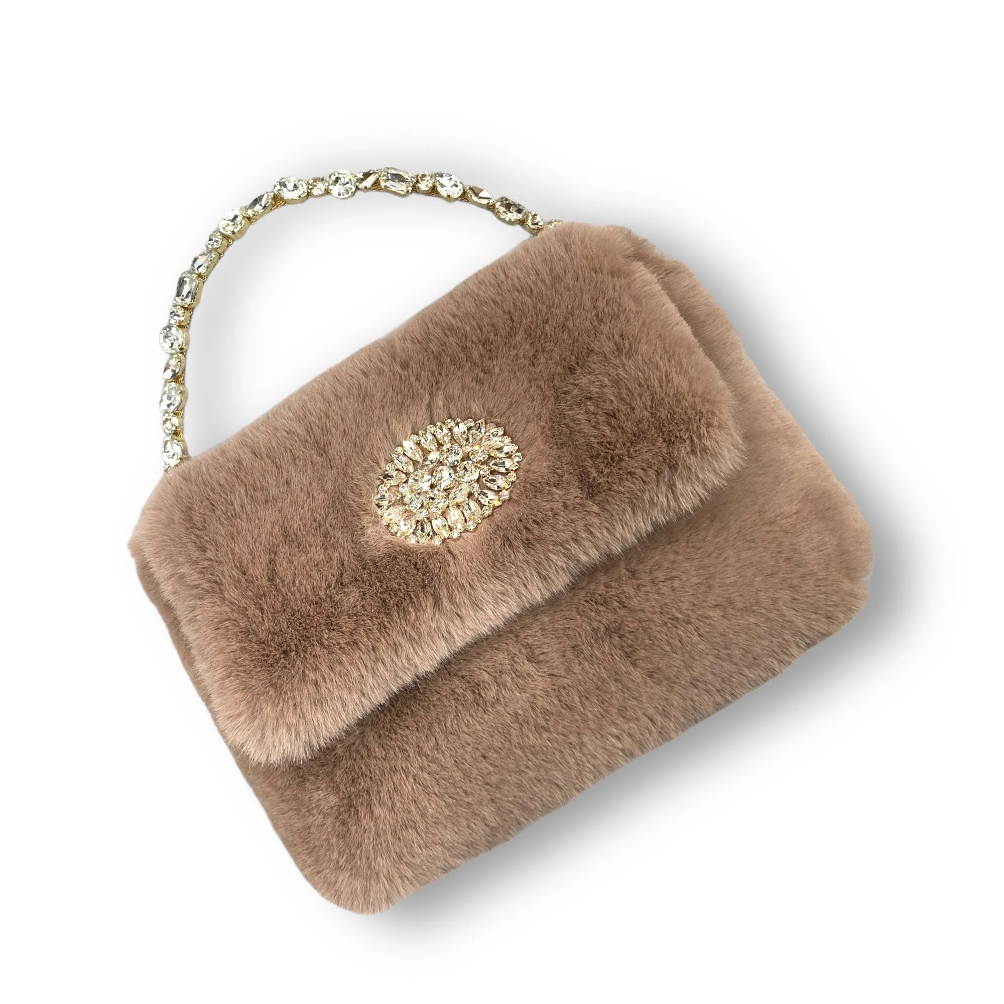 Victoria  handbag in nude pink faux fur