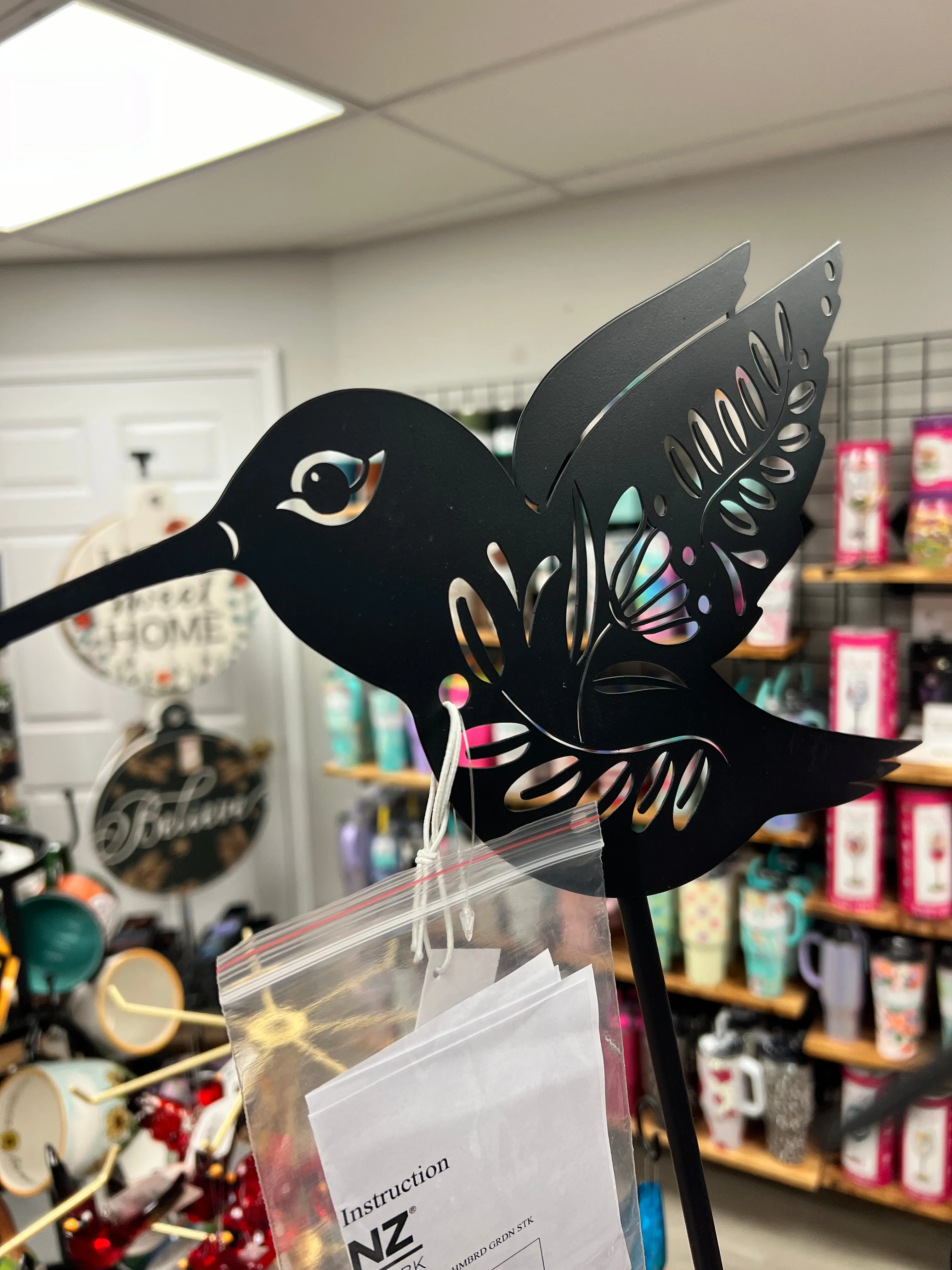 Whimsical Black Metal Hummingbird Garden Stakes Collection