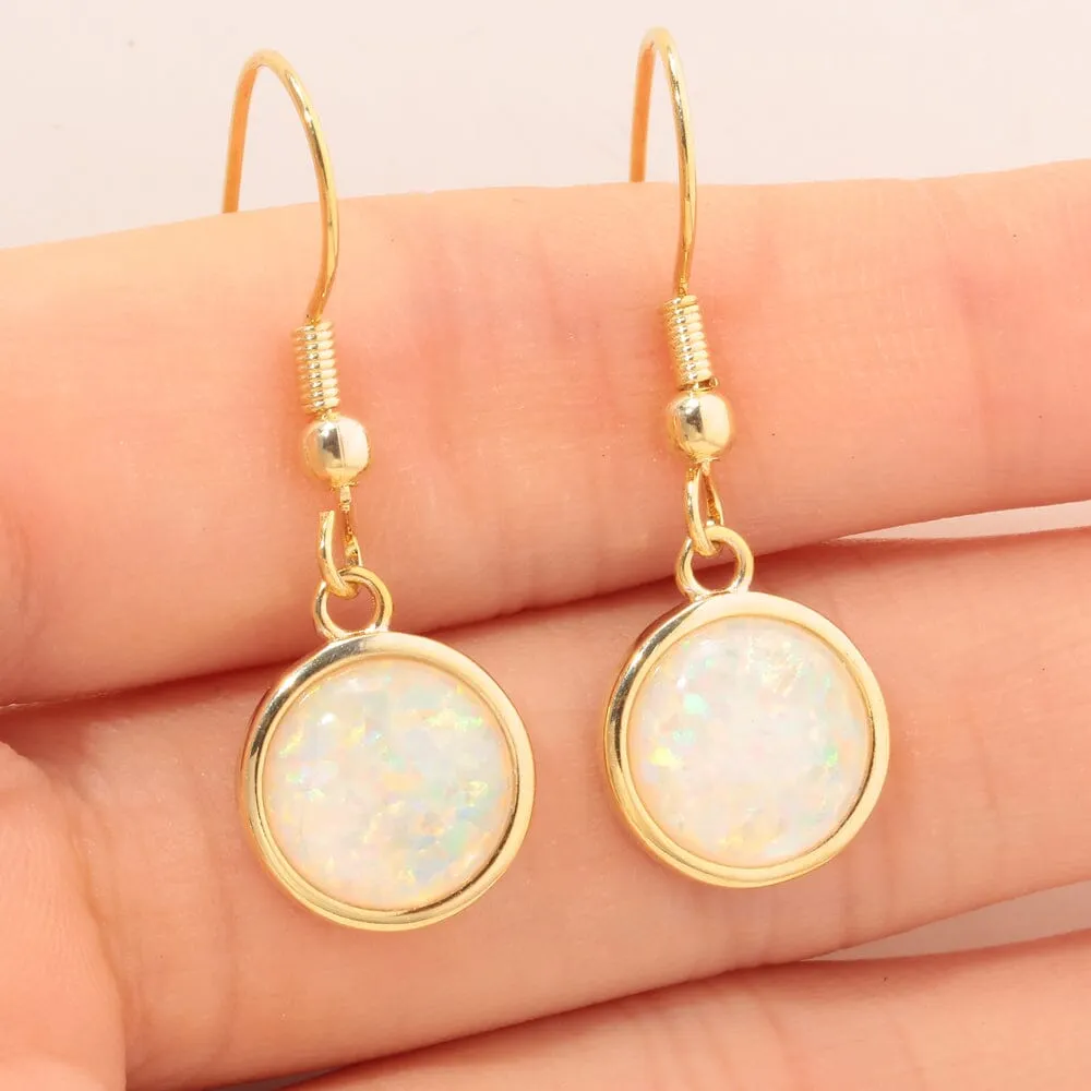 White & Green Fire Opal Yellow Gold & Silver Engagement Earrings