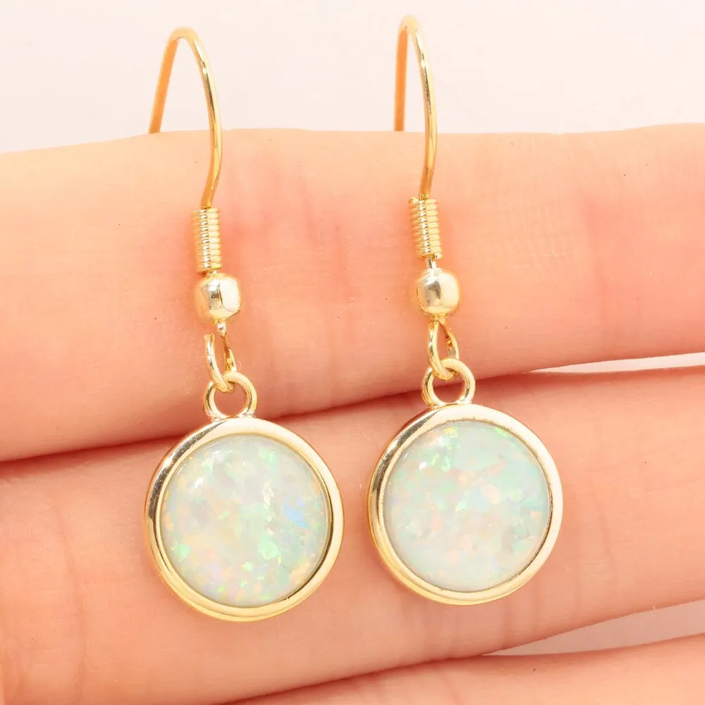 White & Green Fire Opal Yellow Gold & Silver Engagement Earrings